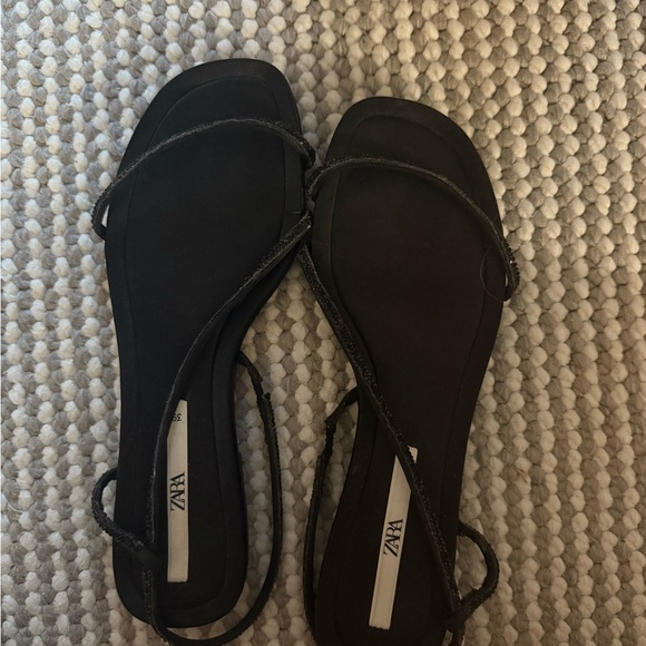 Zara Black Beaded Strap Sandals - Picture 2 of 3